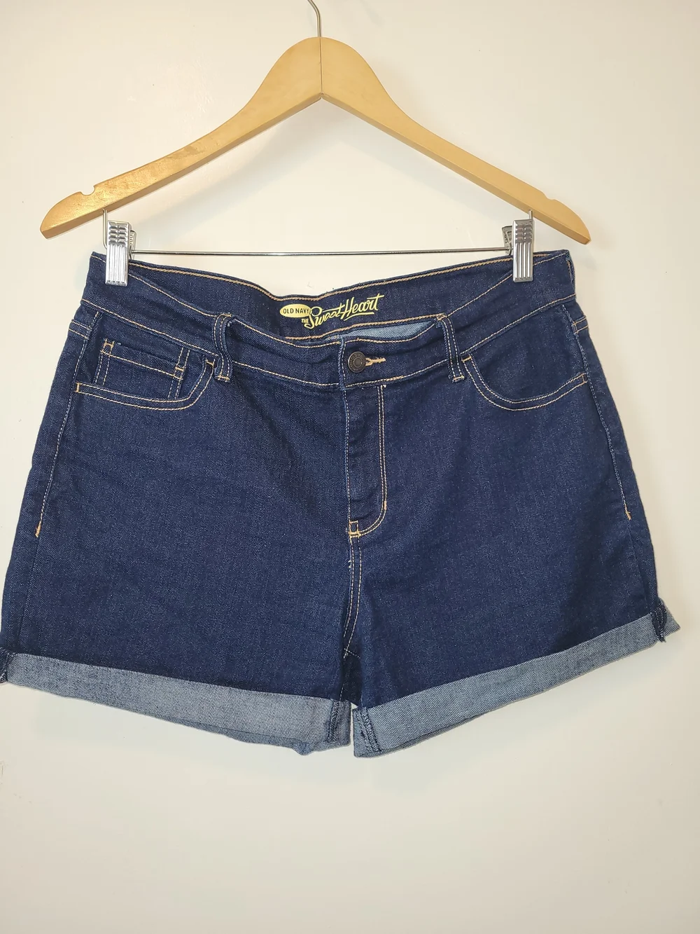 Dark Blue Denim Roll-Cuff Women's Shorts - Picture 2 of 8